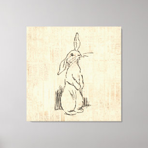 Toile Vintage Cute Bunny Rabbit Art Script Arrière - pl