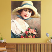 Toile Vintage Dame Avec Bouquet De Roses (Insitu(Salon))