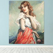 Toile Vintage Dame Élégante Avec Fleur (Insitu (Plancher de Bois))