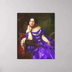 Toile Vintage Dame Élégante En Robe Violette Bleue