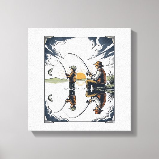 Toile Vintage Father and Child Fishing Engraving Shirt D (Recto)