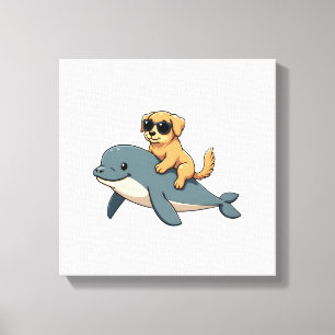Toile Vintage Golden Retriever montant une baleine blanc