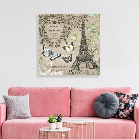 Toile Vintage jardin français Tour Eiffel (Insitu(Salon))