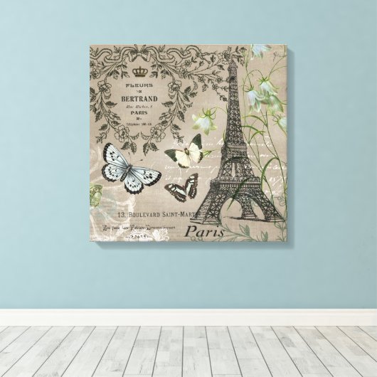Toile Vintage jardin français Tour Eiffel (Insitu (Plancher de Bois))