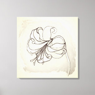 Toile Vintage Lily Flower Ivory & Black Floral Dessin