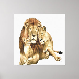 Toile Vintage Lion Family Art Wildlife