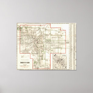 Toile Vintage Map of Denver Colorado