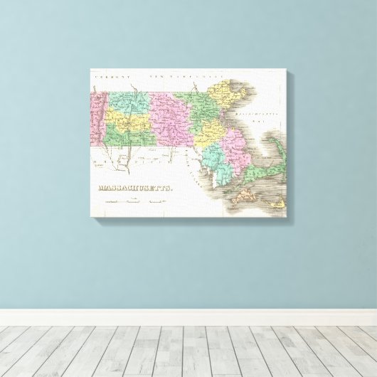 Toile Vintage Map of Massachusetts (Insitu (Plancher de Bois))
