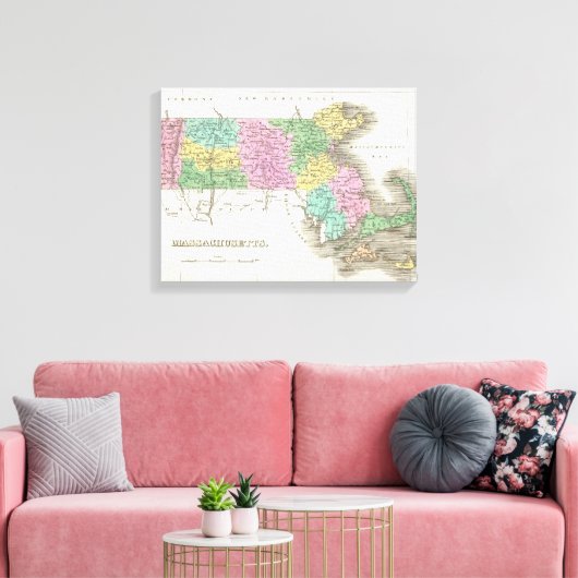 Toile Vintage Map of Massachusetts (Insitu(Salon))