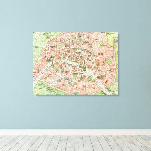 Toile Vintage map of Paris (Insitu (Plancher de Bois))