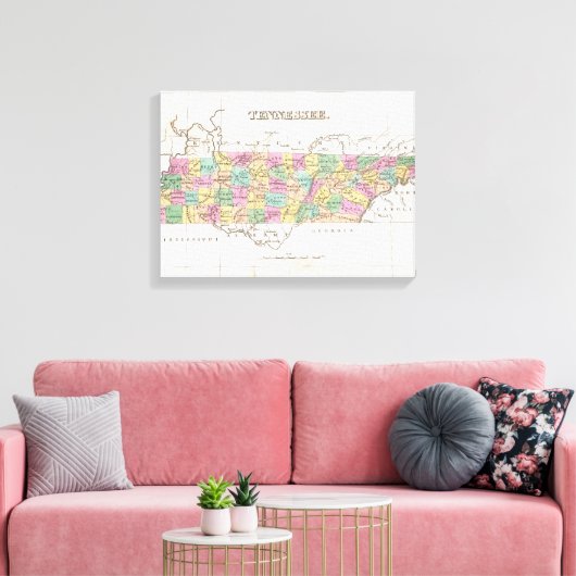 Toile Vintage Map of Tennessee (Insitu(Salon))
