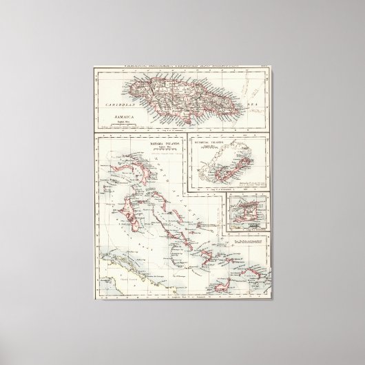 Toile Vintage Map of Various Caribbean (Recto)