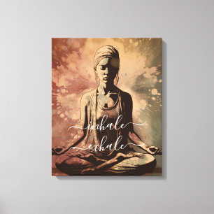 Toile Vintage Méditation fille Inhale Exhale Yoga