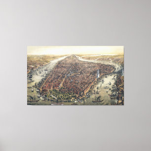 Toile Vintage New York City, Manhattan, Pont de Brooklyn