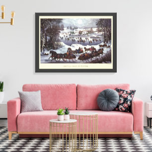 Toile Vintage Noël, Central Park en hiver