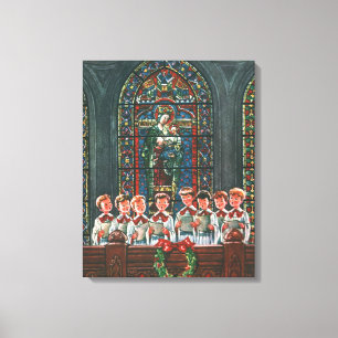 Toile Vintage Noël Enfants chantant Chorale dans l'églis