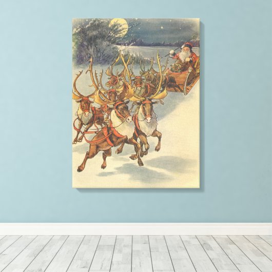 Toile Vintage Noël Père Noël Sleigh avec Reindeer (Insitu (Plancher de Bois))