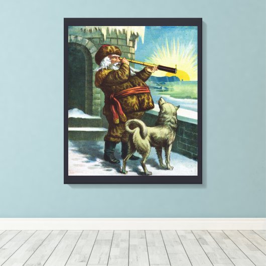 Toile Vintage Noël Santa Claus Telescope Chien Sunset (Insitu (Plancher de Bois))
