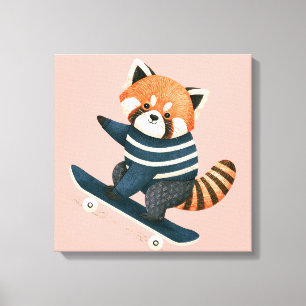 Toile Vintage Panda Roux Mignon Faisant du Skateboard