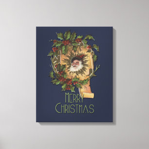 Toile Vintage Père Noël Antique Holly Christmas