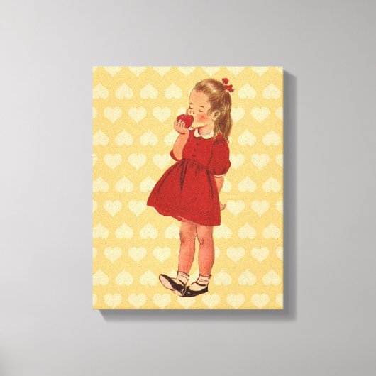 Toile Vintage petite fille rouge robe pomme (Recto)