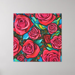 Toile Vintage Pop Art Motif Fleurs Roses Art Design