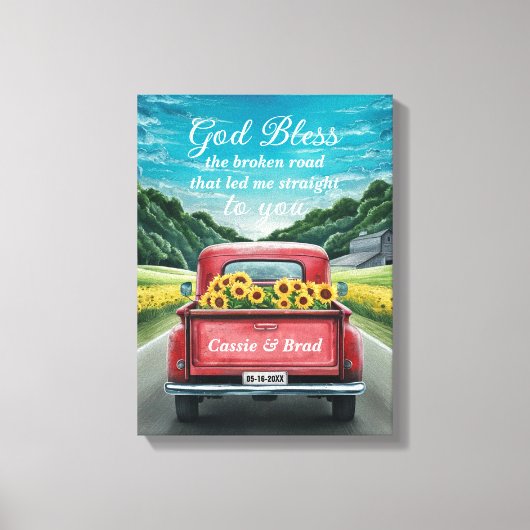 Toile Vintage Red Truck Sunflowers Romantic Anniversary (Recto)