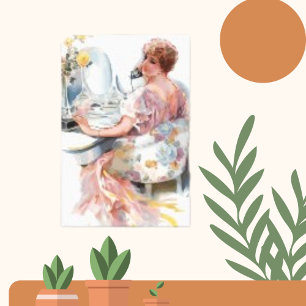 Toile Vintage rose femme aquarelle Tendance Portrait