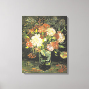 Toile Vintage Van Gogh Fleurs Vase rouge avec oeillets