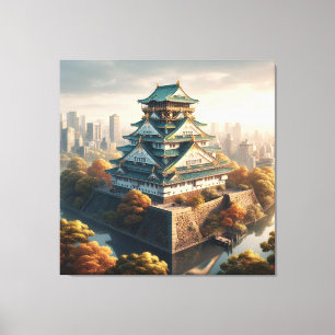 Toile Vintage voyage paysager japonais du château d'Osak