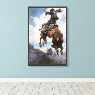 Toile Vintage Western Cowboys, Bucking par NC Wyeth