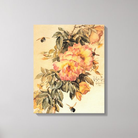 Toile Vintages "Roses et bourdons" (Recto)