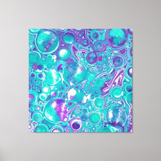 Toile Violet et Turquoise Fluid Art Marbre comme des bul (Recto)