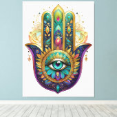 Toile Violet Green Gold Petals Hamsa Turquoise Third Eye (Insitu (Plancher de Bois))
