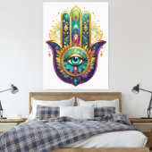 Toile Violet Green Gold Petals Hamsa Turquoise Third Eye (Insitu(Chambre))