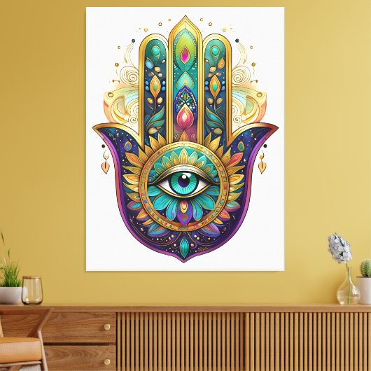 Toile Violet Green Gold Petals Hamsa Turquoise Third Eye (Insitu(Salon))
