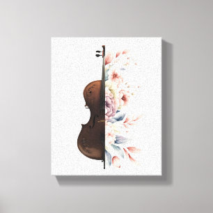 Toile Violon parmi les fleurs. Bouquet de fleurs.