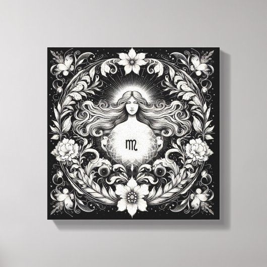 Toile Virgo Botanical Goddess Etching Wall Decor (Recto)