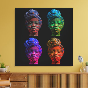 Toile Visage Coloré de Femme Noire dans des Tissus Piqué