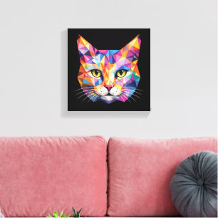 Toile Visage de chat géométrique coloré Art triangulaire