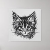 Toile Visage de Kitten noir et blanc sur gris (Recto)