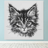 Toile Visage de Kitten noir et blanc sur gris (Insitu (Plancher de Bois))
