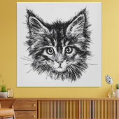 Toile Visage de Kitten noir et blanc sur gris (Insitu(Salon))