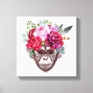 Toile Visage du singe de fleurs