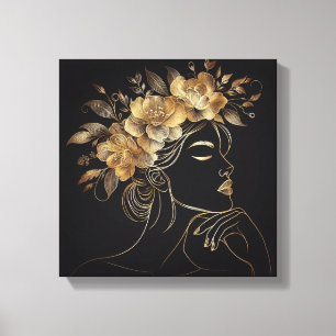 Toile Visage Féminin Luxueux avec Couronne Florale Dorée