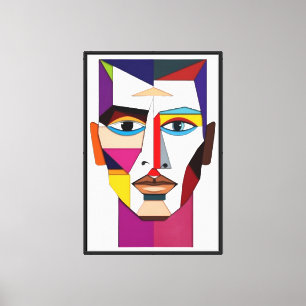 Toile Visage Géométrique Abstrait Coloré : Pop Art Cubis