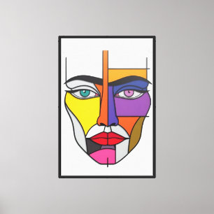 Toile Visage Géométrique Abstrait : Pop Art Cubiste Colo