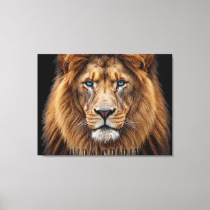 Toile Visage majestueux de lion aux yeux bleus Faune A