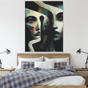Toile Visages Abstraits Surréalistes Entrelacés