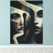 Toile Visages Abstraits Surréalistes Entrelacés (Insitu (Plancher de Bois))